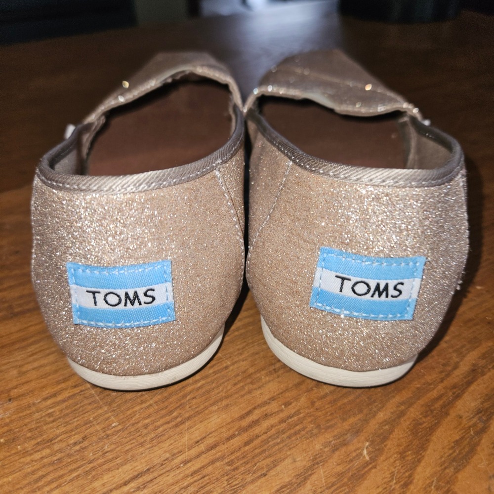 TOMS Womens Classic Alpargata Champagne Gold Glitter Slip On Flats Shoes Size 9 - Picture 3 of 5